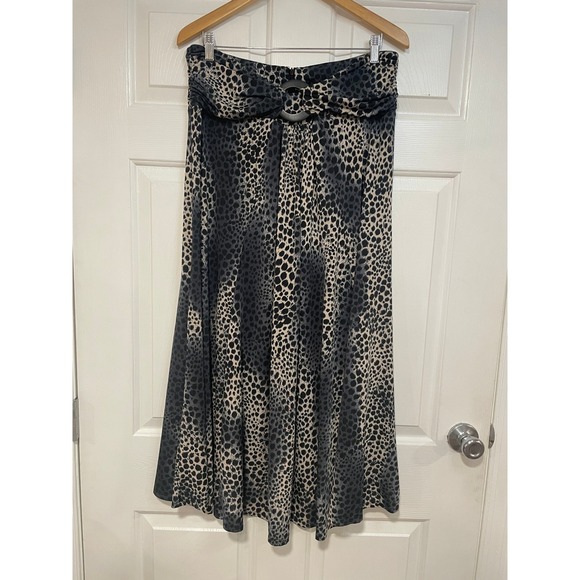 Lapis Stretch Animal Print Maxi Skirt Ruched‎ Waist Grey Black Blue Long Full L - Picture 1 of 6